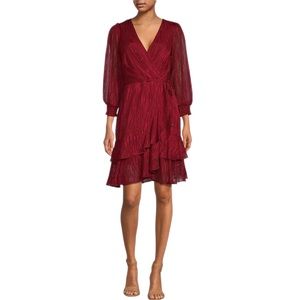 Tommy Hilfiger 3/4 Sleeve V-Neck Tiered Chiffon Dress -  Red - Women's Size 4
